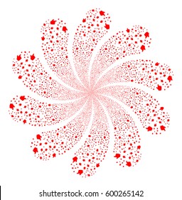 Pointer Finger fireworks swirl flower with ten petals. Vector illustration style is flat red scattered symbols. Object whirl created from random symbols.