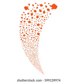 Pointer Finger random fireworks stream. Vector illustration style is flat orange iconic symbols on a white background. Object fountain done from scattered pictographs.