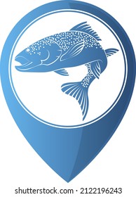 Pointer for fishing and sea food place. Beautiful fish in a place index