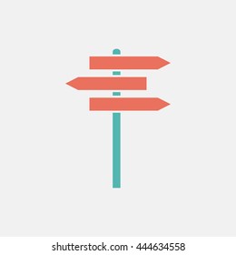 Pointer at the fork in the path of the tourism campaign. Vector illustration.