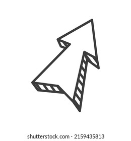 Pointer forward sign, arrow this way doodle button isolated outline icon. Vector monochrome arrow way navigation pointer, pointing sign navigate design element, vintage minimal thin line pointer
