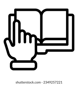 Pointer hand and book line icon. Digital book vector illustration isolated on white. Electronic book outline style designed for and app.