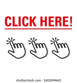 Pointer of the hand by clicking. Click here. Vector