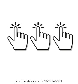 Pointer of the hand by clicking. Click here. Vector
