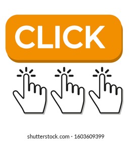 Pointer of the hand by clicking. Click here. Vector
