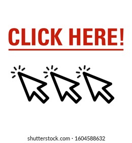 Pointer of the hand by clicking. Click here. Vector