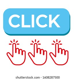 Pointer of the hand by clicking. Click here. Vector