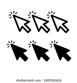 Pointer of the hand by clicking. Click here. Vector