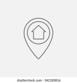 Pointer with house inside line icon for web, mobile and infographics. Vector dark grey icon isolated on light grey background.