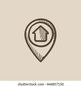 Pointer with house inside vector sketch icon isolated on background. Hand drawn Pointer with house inside icon. Pointer with house inside sketch icon for infographic, website or app.