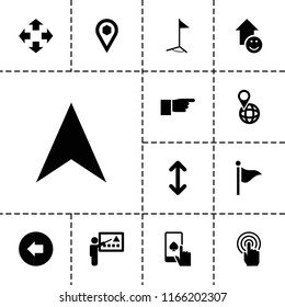 Pointer icon. collection of 13 pointer filled icons such as arrow left, move, navigation arrow, pin on globe, location, flag. editable pointer icons for web and mobile.