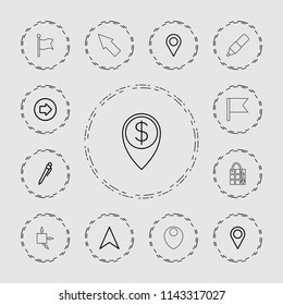 Pointer icon. collection of 13 pointer outline icons such as arrow right, location, pen, navigation arrow, location pin, arrow. editable pointer icons for web and mobile.