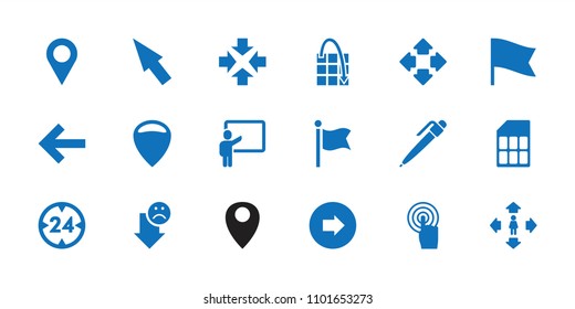 Pointer icon. collection of 18 pointer filled icons such as arrow right, man move, location, move, touchscreen, back, memory card. editable pointer icons for web and mobile.
