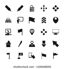 Pointer icon. collection of 25 pointer filled icons such as finger on display, man move, move, teacher, pen, flag, location pin. editable pointer icons for web and mobile.