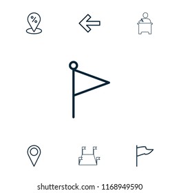 Pointer icon. collection of 7 pointer outline icons such as sale location, flag, back, location, teacher. editable pointer icons for web and mobile.