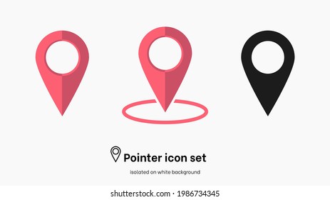 Pointer icon. Pointer location. Pin icon. Popular pointer icons. Location map icon. Gps pin symbol. Vector illustration set isolated on white background