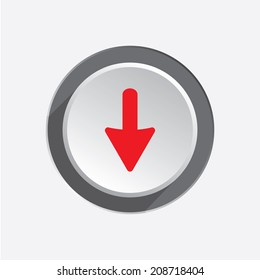 Pointer icon. Move cursor sign, guide symbol. Red silhouette on circle grey button. Vector isolated