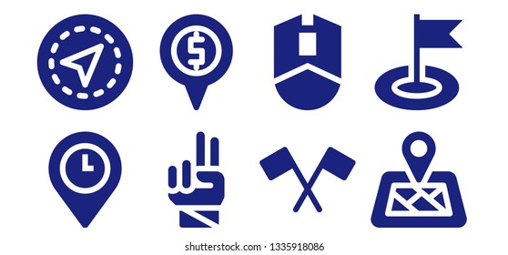 pointer icon set. 8 filled pointer icons.  Collection Of - Placeholder, Gps, Hand, Flag, Mouse, Location pin