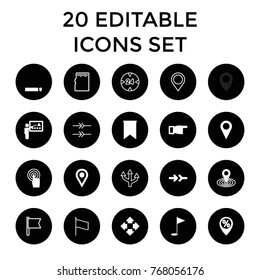 Pointer icons. set of 20 editable filled and outline pointer icons such as pointing, map location, location, teacher, touchscreen, gold flag, flag, arrow, memory card, 24 hour