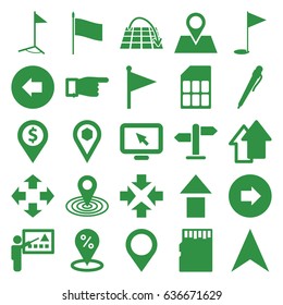 Pointer icons set. set of 25 pointer filled icons such as arrow left, arrow right, pointing, map location, location pin, flag, gold flag, direction, memory card, teacher