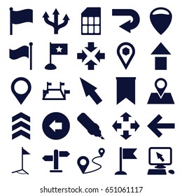 Pointer icons set. set of 25 pointer filled icons such as arrow left, flag, location pin, distance, location, map location, direction, memory card, arrow, locations, pen, move