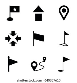 Pointer icons set. set of 9 pointer filled icons such as distance, location, flag, gold flag, move
