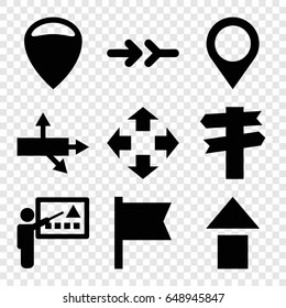 Pointer icons set. set of 9 pointer filled icons such as map location, arrow, teacher, location, direction, move, arrow up