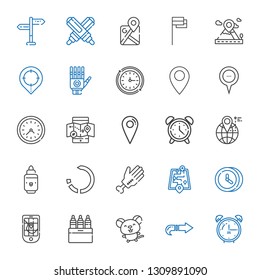 pointer icons set. Collection of pointer with alarm clock, next, mouse, markers, gps, clock, street map, hand, reload, marker, location, mobile map. Editable and scalable pointer icons.