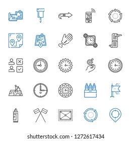 pointer icons set. Collection of pointer with placeholder, repeat, expand, flags, marker, markers, wall clock, time, position, clock, choice. Editable and scalable pointer icons.