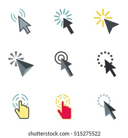 Pointer icons set. Flat illustration of 9 pointer vector icons for web
