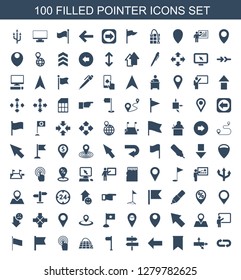 pointer icons. Trendy 100 pointer icons. Contain icons such as back arrow, arrow, flag, back, direction, move on map, touchscreen, teacher, location pin. pointer icon for web and mobile.