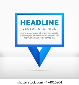Pointer label vector graphics, blue color, space for your text