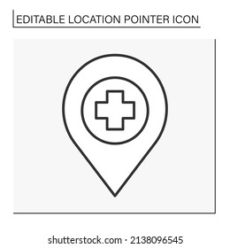  Pointer Line Icon. First Aid Room Symbol Navigation. Emergency. Public Place Navigation. Location Pointer Concept. Isolated Vector Illustration. Editable Stroke