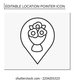  Pointer line icon. Flower store symbol navigation. Public place navigation. Location pointer concept. Isolated vector illustration. Editable stroke