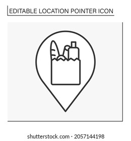  Pointer line icon. Grocery store symbol navigation. Supermarket. Public place navigation. Location pointer concept. Isolated vector illustration. Editable stroke