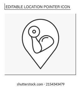 Pointer line icon. Gym symbol navigation. Sport life. Public place navigation. Location pointer concept. Isolated vector illustration. Editable stroke