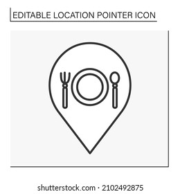  Pointer line icon. Restaurant symbol navigation. Public place navigation. Location pointer concept. Isolated vector illustration. Editable stroke