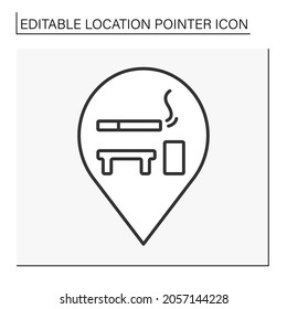  Pointer line icon. Smoking room symbol navigation. Place for smoke cigarettes. Public place navigation. Location pointer concept. Isolated vector illustration. Editable stroke