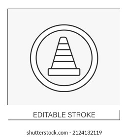 Pointer line icon. Traffic cone. Warning sign. Construction industry concept. Isolated vector illustration. Editable stroke