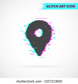 Pointer Location Glitch Art Vector Icon.