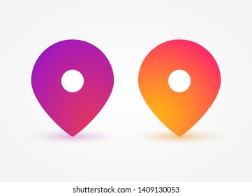 Pointer, location icons, symbols colorful gradient with shadow. Social media pointer marker mockup. Web elements, app, ui. Social media concept. Vector illustration. EPS 10