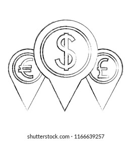 pointer location money dollar euro and pound