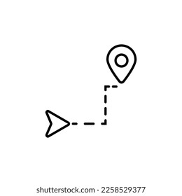 Señal de puntero y ubicación como símbolo de ruta. Trazo editable. Firma vectorial para anuncios, tiendas, artículos, interfaz de usuario, aplicaciones, sitios. Cartel minimalista dibujado con línea negra