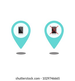 pointer of map element cell phone and no cell phone map marker cartoon object