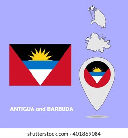 A pointer map and flag of Antigua and Barbuda