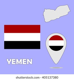 A pointer map and flag of Yemen