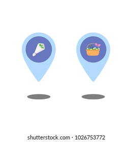 pointer of map flower bouquet and basket florist symbol icon vector