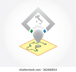 A pointer with map, location Italy