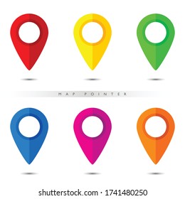 pointer for map in six different color illustration