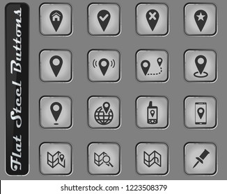 Pointer and maps vector web icons on the flat steel buttons